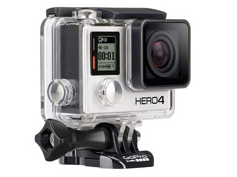 GOPRO HERO4 BLACK CAMERA • 4K30, 2.7K604 and 1080p120 video • 12MP photos up to 30 frames per second • built-in Wi-Fi and Bluetooth® • Protune™ for photos and video • Waterproof to 131' (40m) • 2 x Batteries and charger • 1 x Camera bag